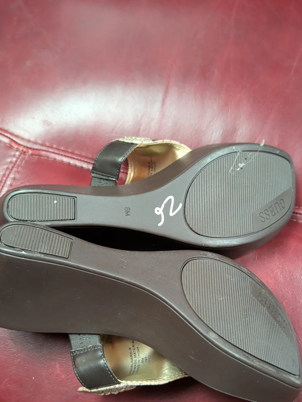 GUESS Brown Logo Thong Sandals with Gold Hardware Size 8